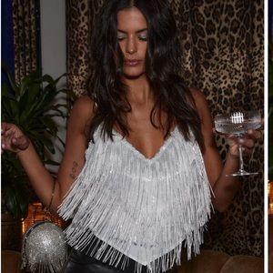 12th Tribe Waltz White Sequin Fringe Tank
